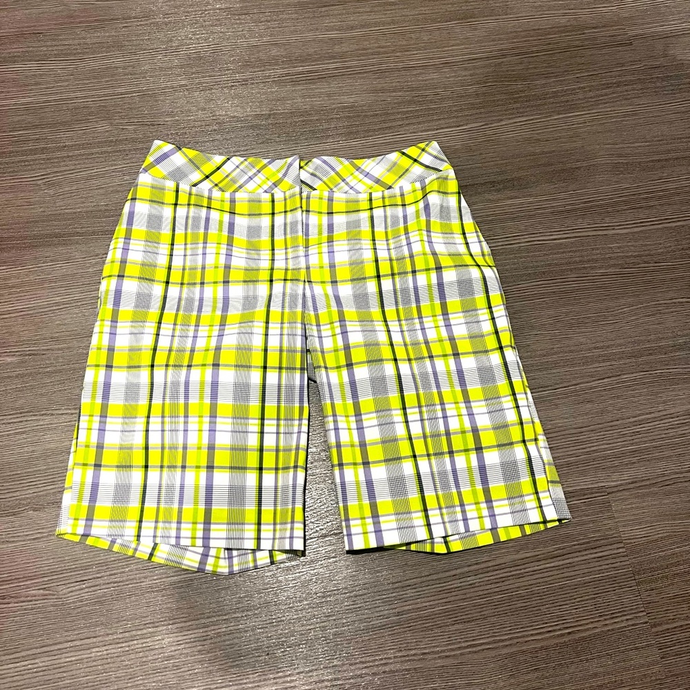IZOD Women’s Lime Green and Purple Plaid Golf Shorts